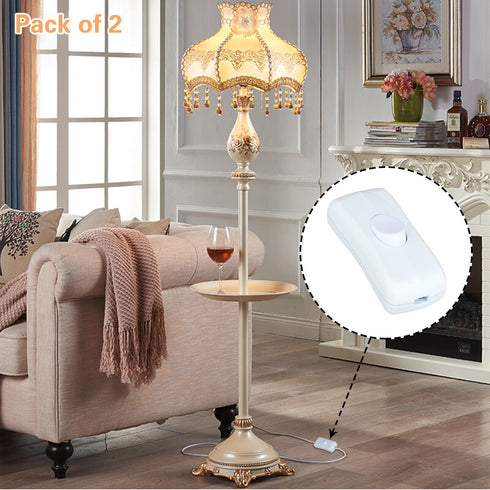 2 Pcs Inline Switch, White Cord Appliance Switch, Button ON Off for Lamp, Rated 2A 250V, Replacement for LED Electrical