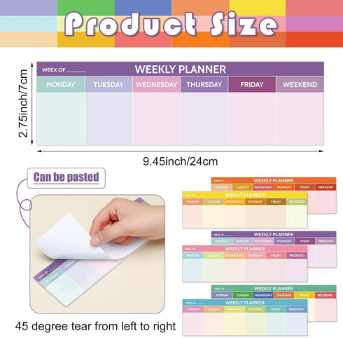 Geyee 300 Sheets Weekly Calendar Pad Tear off 2.8 x 9.5 Inch Weekly Schedule Pad Bulk Horizontal Weekly Planner Sticky Notes To Do List Notepad Adhesive Daily Pad for Studying Office School Supplies