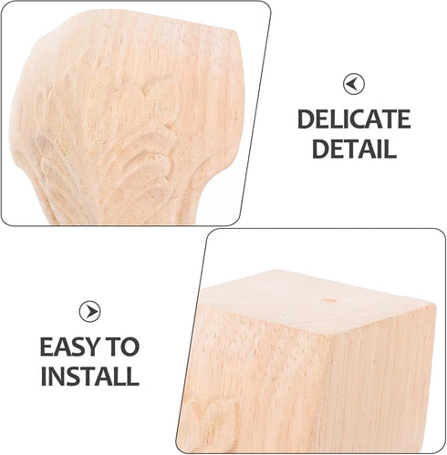4pcs Set, 12x6cm, FOMIYES Solid Wood Furniture Legs Carved Unpainted Wooden Replacement Legs for Sofa, Tv Stand