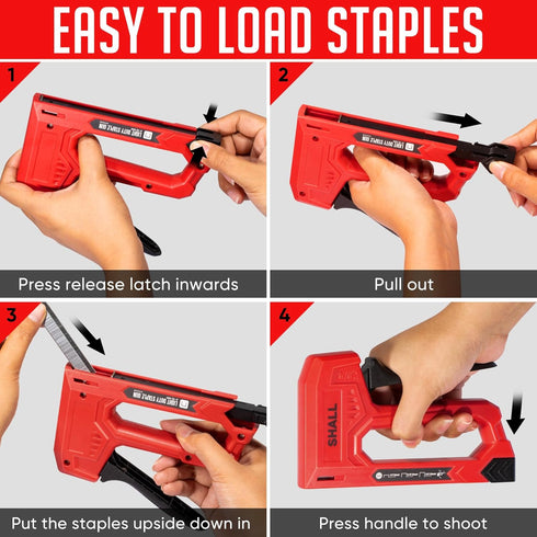 SHALL Light Duty Staple Gun, Red Upholstery Stapler with 1600pcs JT21 Staples for Crafts and DIY Decoration