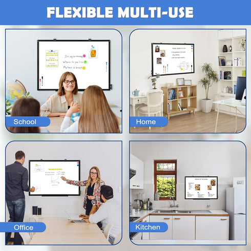 Double-Sided White Board with Black Aluminium Frame, 36" x 24" Magnetic Dry Erase Board for Home, School, Office