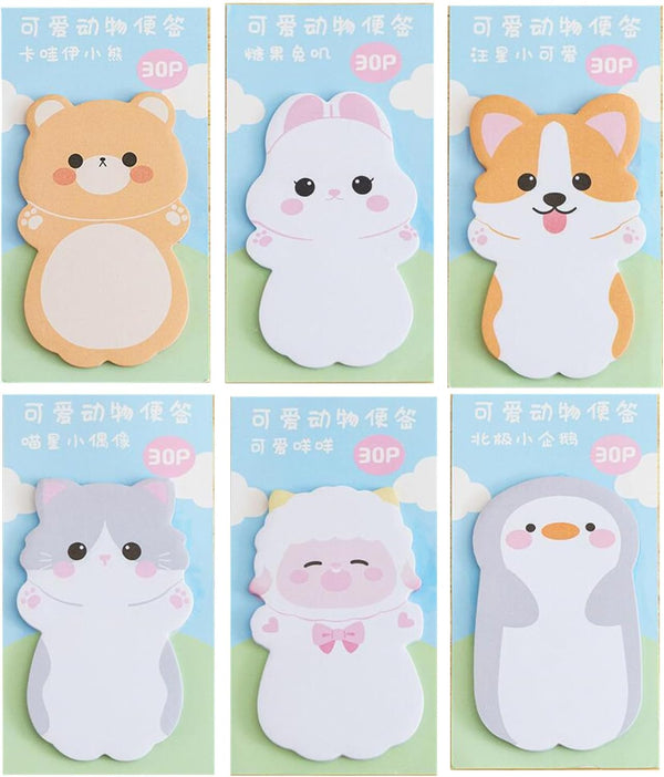 MINGSEECESS 6 Packs Cute Animal Cartoon Sticky Notes Self-Stick Memo Pad Sets for Pet Lovers Women Girls