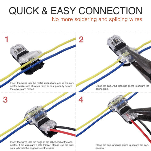Brightfour T Tap Wire Connectors for 14-18 AWG Wires, No Wire Stripping 3 Way Combo, 12 Pack