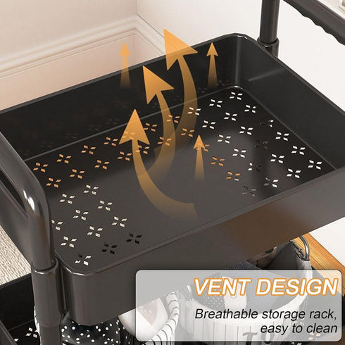 Vobumix 2 Tier Rolling Utility Cart Multi-Functional Storage Trolley with Lockable Wheels Plastic Mobile Storage