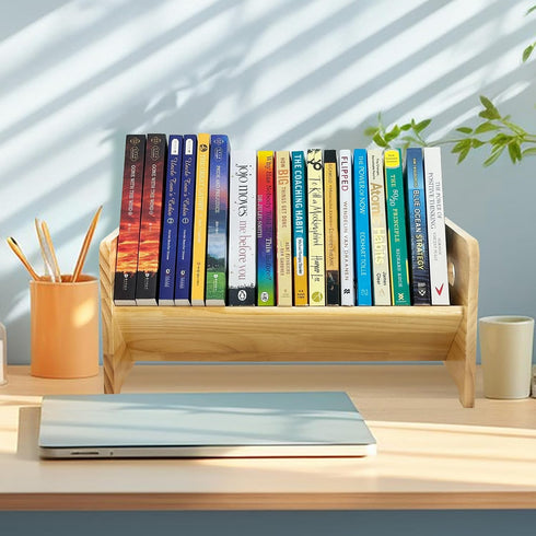 Generic Desktop Bookshelf Organizer, Wood Office Tabletop Book Storage Rack, Tilting Bookcase for Books/Magazine