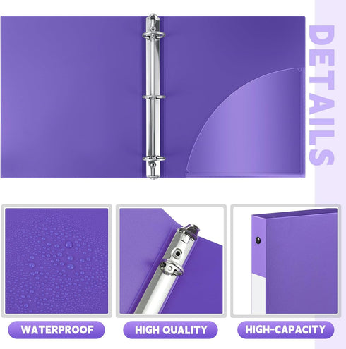 Henoyso 16 Pcs 1/2 Inch Purple 3 Ring Plastic Binders, Flexible Binders for School Office Home Supplies