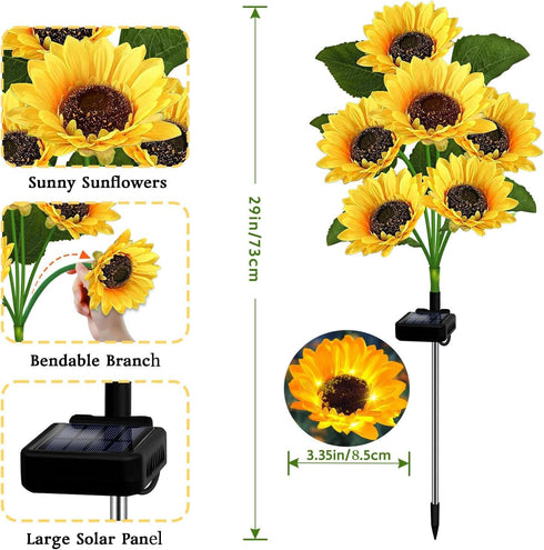 4 Pack 24 VOOKRY Solar Lights Outdoor, with Sunflower Lights, Waterproof Solar Flowers Garden Decor, Birthday Gifts