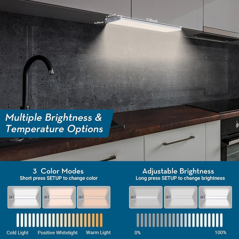 60-LED Dimmable 12 inch 2000mAh 3 Counter (2 Packs) Under Cabinet Lighting Wireless, Motion Sensor Light Indoor