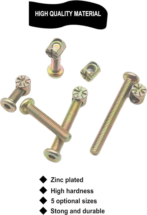 cSeao 50pcs M6 M6x15mm/25mm/35mm/45mm/55mm Crib Bolts Replacement Kit, Zinc Plated Socket Cap Screws Barrel Nuts