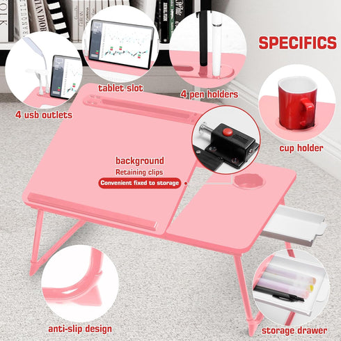 CloudTrip 17in 23.6IN Plus XL Adjustable Laptop Desk with Light, USB Port, iPad Holder, Drawer Storage - Larger