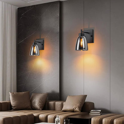 Kasiqilight 6 Inch Black Wall Sconce Light Fixture with Transparent Glass Lampshade, Industrial Metal Wall Flush Mount