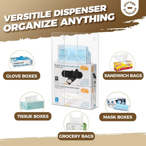 Storage Standard Countertop, Triple Glove Box Holder Dispenser - Kitchen, Medical, & Latex Glove Holder Wall Mount