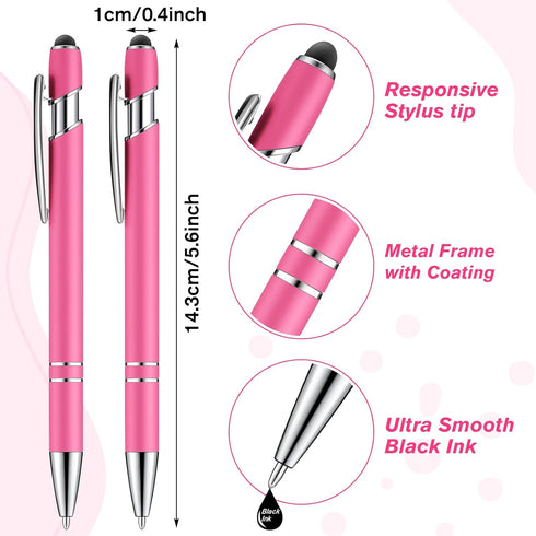 Zonon 38 Pieces Rubberized Ballpoint Pen with Stylus Tip, Soft Grip Metal Pen, Black Ink for Most Devices (Hot Pink)