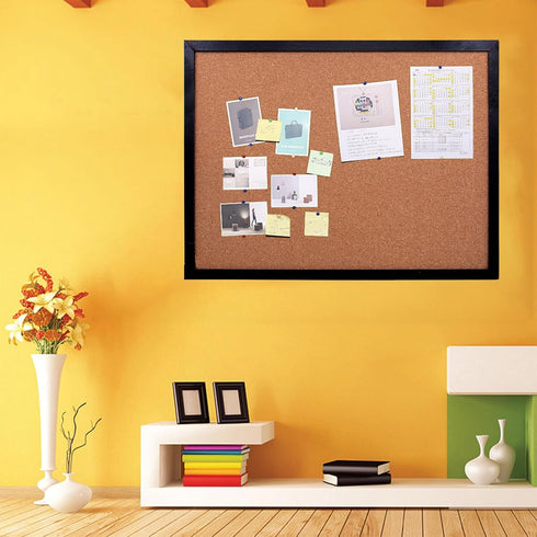 Black Cork Board Bulletin Board - 15.7"X 12", Oak Wood Finish Frame, Wall Mounted for Office, Home, School