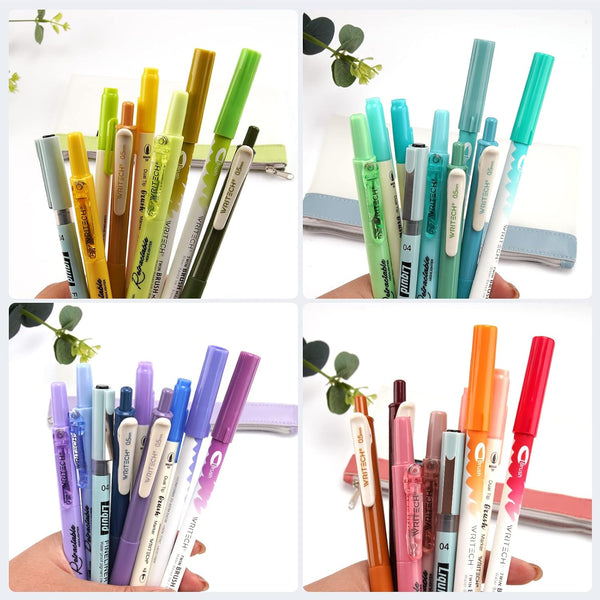 WRITECH Journaling Kit, Gel Ink Pens, Retractable Highlighters, Dual Tip Brush Pens, 9 Count with Pen Bag