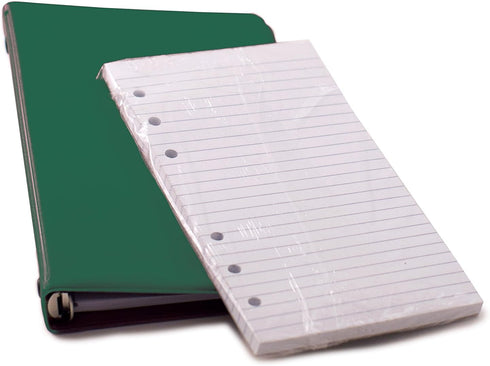 HNR Green Loose-Leaf Memo Book, 6 3/4 x 3 3/4", 6-Ring Binder, 80 Pages + Free Refill