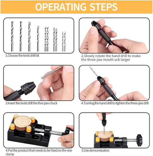 62 Pieces Pin Vises Hand Drill Bits Set, Micro Twist Manual Rotary Hobby Drill Tools for Jewelry Making, Craft, DIY
