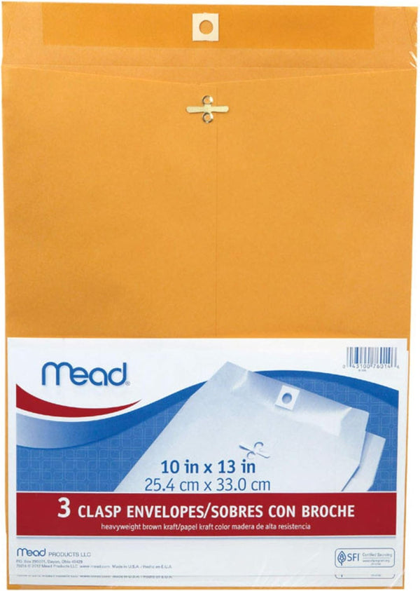 MeadWestvaco 76014 10" X 13" Heavyweight Kraft Clasp Envelopes - 3 Count