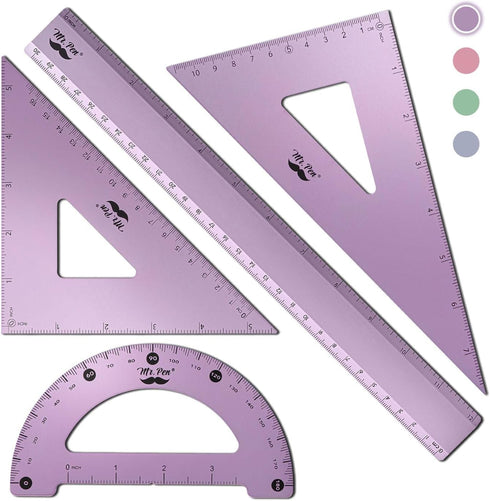 Mr. Pen- Metal Geometry Kit, 4 Pack, 45 & 30/60 Set Squares,