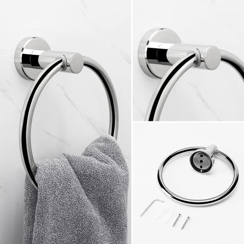 NearMoon Bath Towel Ring, Modern Round Towel Hanger, Thicken Stainless Steel Hand Towel Holder, Wall Mounted (Chrome, 2