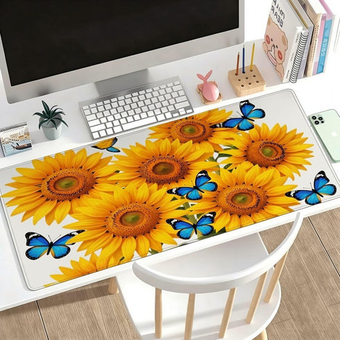 Generic Sunflower & Blue Butterfly Mouse Pad Desk Mat 12x24 Inch, Large Floral