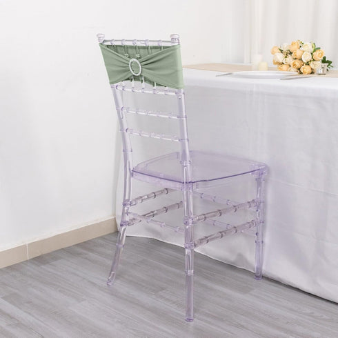 5 Pack Tableclothsfactory Sage Green Stretch Spandex Chair Sash with Silver Diamond Sash Pin Banquet Chair Band