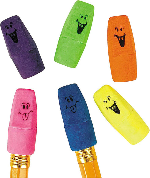 Fun Express Funny FACE NEON Pencil TOP ERASERS - 144 Pieces, Stationery