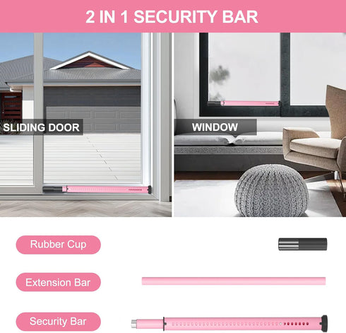 20-50inch Stopper,Pink,1Pack AceMining Sliding Door Security Bar,Heavy Duty Sliding Patio Door Lock Bar, Adjustable