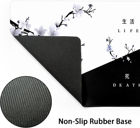 Black White Cherry Blossom Mouse Pad - Japanese Sakura Extended Desk Mat 80X30 cm for Gaming Laptop Desktop