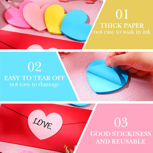 Roowest 600 Sheets Valentines Day Heart Sticky Notes, Heart Notepads, Colorful Sticky Pad for Home