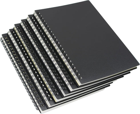 Yansanido 6 Pcs A5 Spiral Notebook, Thick Plastic Black Hardcover, 7mm College Ruled, 80 Sheets - 160 Pages