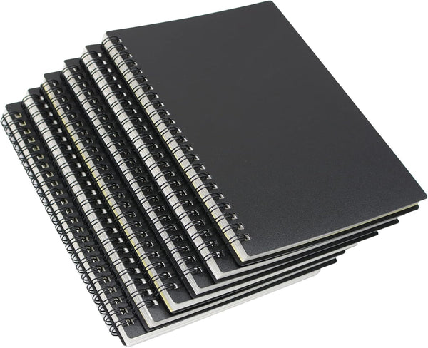 Yansanido 6 Pcs A5 Spiral Notebook, Thick Plastic Black Hardcover, 7mm College Ruled, 80 Sheets - 160 Pages