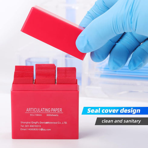 Annhua 300 Sheets Dental Articulating Paper, 100 Micron Red Plastic Dispenser, Easy to Use, 55 x 18 x 0.1mm