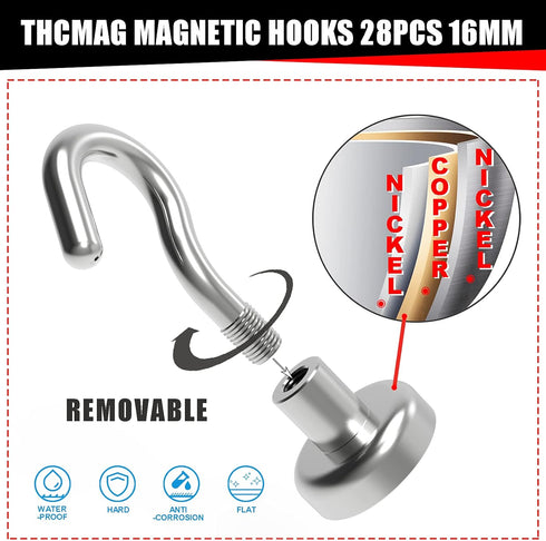 Strong Neodymium Magnetic Hooks, 22lbs Heavy Duty Rare Earth Hooks for Hanging, Pack of 28