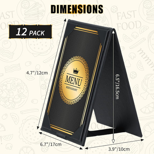 12 Pack 4"x 6", (12 pack, 4" 6") Double-Sided Menu Holders PU Leatherette A-Frame Table Tents for Restaurant, Bar
