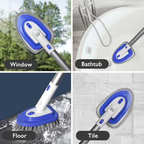 3-in-1 52-Inch Floor Scrubber and Bathtub Cleaner with Adjustable Long Handle, Shower Brush for Cleaning Bathroom Tile