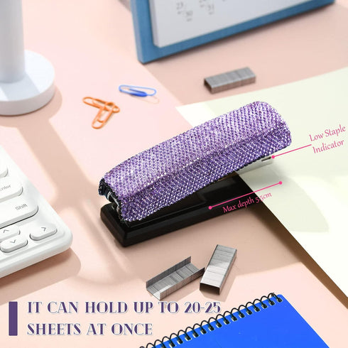 Bling Crystal Stapler Gift, Sparkly Diamond Stapler for Desk, Handmade Clay Rhinestone, Cute Office Stationery Kit