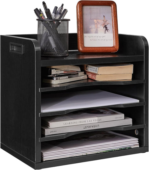 YMYNY Desktop File Organizer with Handle, Document Letter Mail Tray Sorter, 5 Tiers Paper Holder for School Home