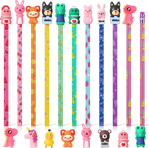 Thenshop 30 Pcs Scented Pencils for Kids, Fruit Scent HB Graphite Pencils, Cartoon Pencil Toppers