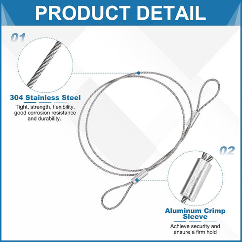 1mmD 20" 5PCS 304 PATIKIL x L Outdoor Travel Security Cable, Stainless Steel Safety Wire Rope Luggage Anti-Theft Cable