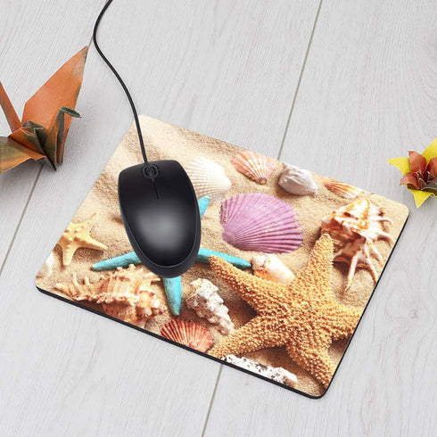 Seashell Gaming Mousepad, Colorful Seashell Starfish on Beach Mouse Pad for Computer Desk, 9.5 x 7.9 Inch