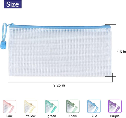Tamaki 6 Pack Mesh Pencil Pouch, Waterproof Bags Plastic Zipper Pouch A6 Size for Classroom Organization (Macaroon)