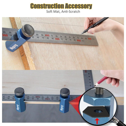 Magoog Tall Stair Gauges, Framing Square Stops with Holder, Anti-Lost Non-Slip Knobs for Circular Saw, Blue