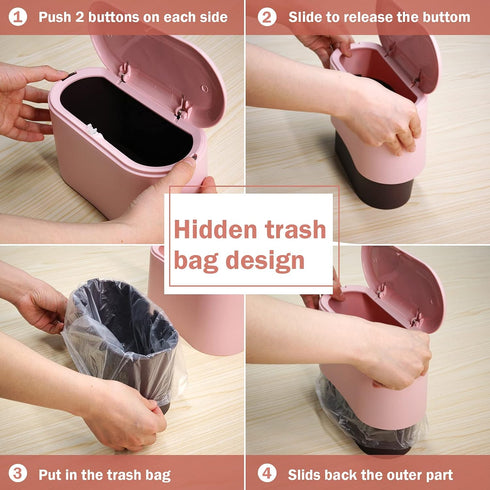 90 0.5 Countertop Mini Desk Trash Can with Lid with Pcs Trash Bag, Lint Bin Gallon Waste Bin for Table Tiny Garbage Can