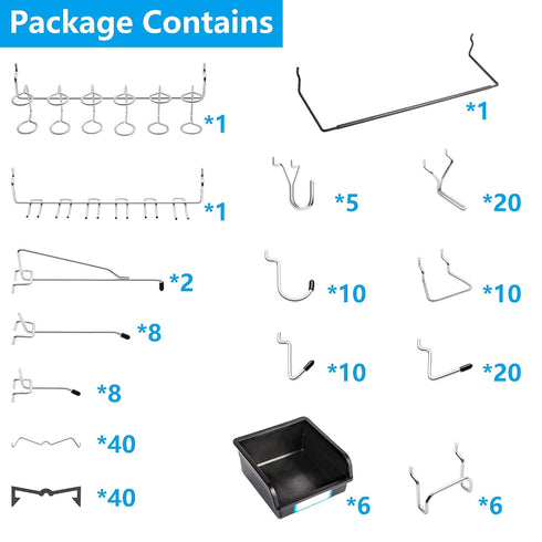 FRIMOONY Pegboard Hooks with Bins and Peg Locks for Organizing Tools, 188 PCS, 80 Locks Included