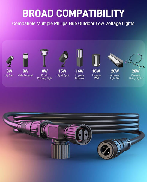 DriveXpwr Connector(Simple)-2Pack Setup, T Compatible with Philips Hue Outdoor Low Voltage Lights,Expand and Customize