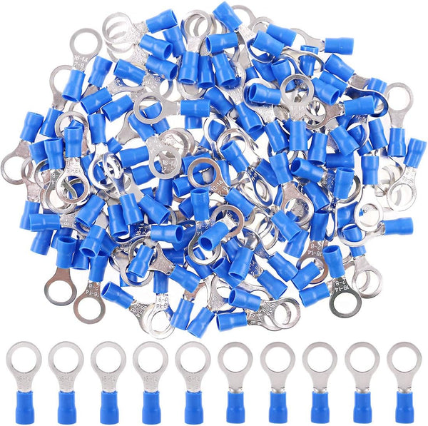 Hilitchi 100Pcs 16-14AWG Insulated Terminals Ring Electrical Wire Crimp Connectors (Blue, M8)