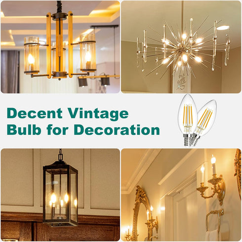 E12 Bulb 60 2700K, 4W E12 Bulb Dimmable, 550lm, Pack 6 DiCUNO Candelabra Watt Equivalent, Warm White LED Type B LED