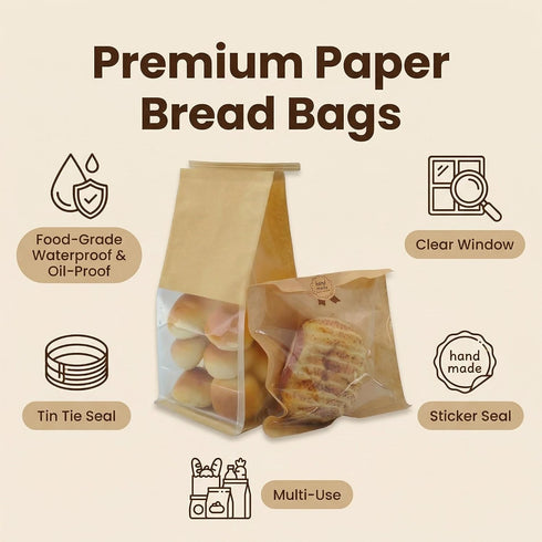 NORIRUN 200Pack (11x5.1x3.9in), (8x7.4in Kraft Paper Bakery Bread Bags for Homemade Sourdough Paper Bread Bags