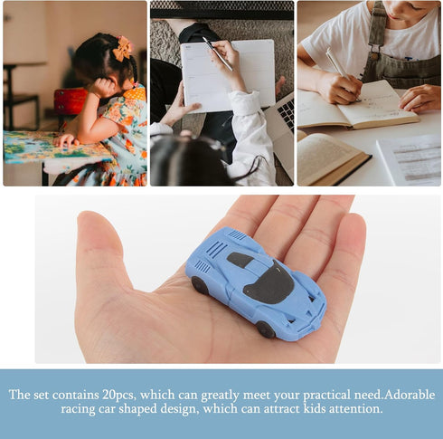 Mini Novelty Erasers, 20pcs Cartoon Rubber Erasers, Plastic Racing Car Shape for School Student Stationery